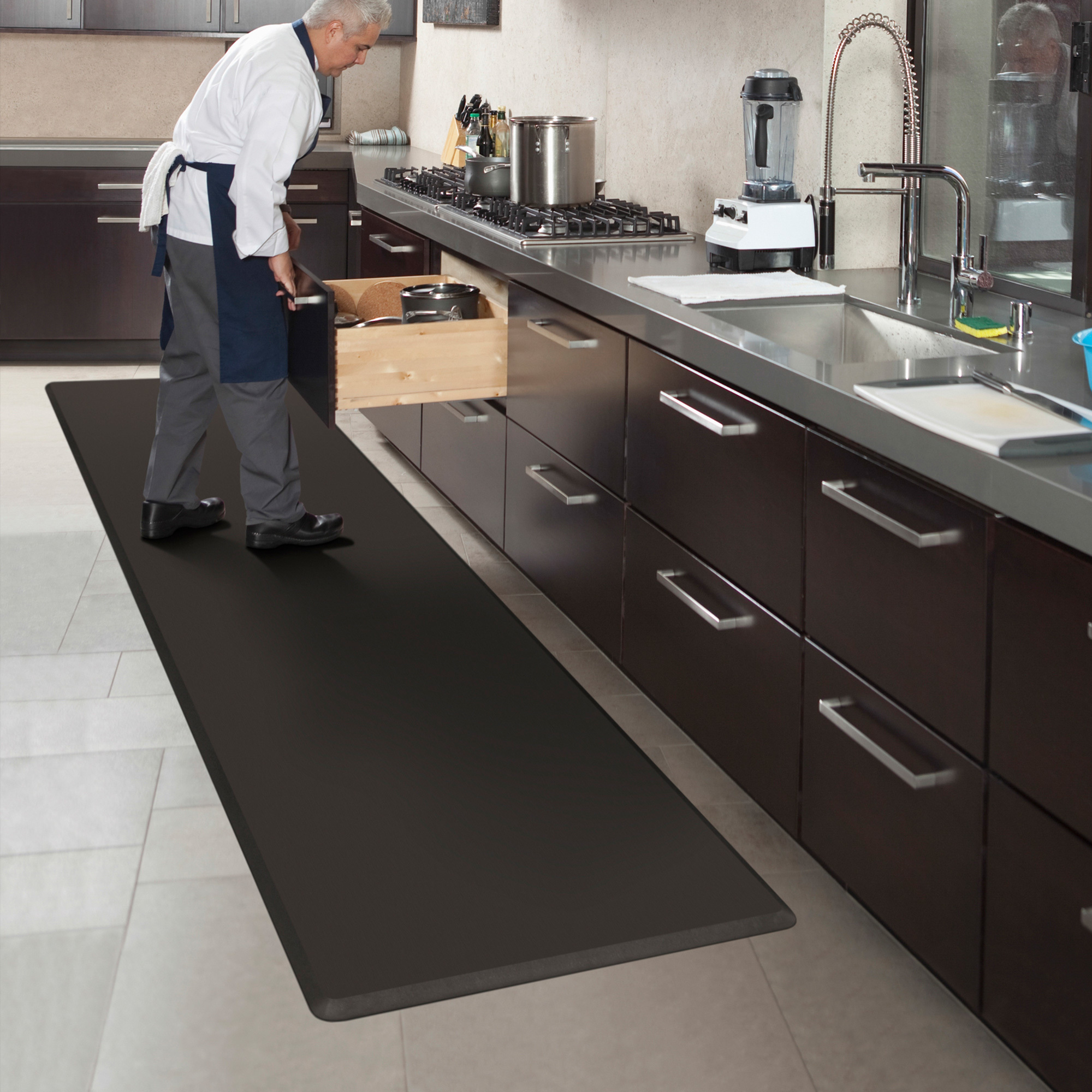 Eco-Pro by GelPro Continuous Comfort Anti-Fatigue Mat for Commercial and Garage Use, Black, 20in.L x 132in.W